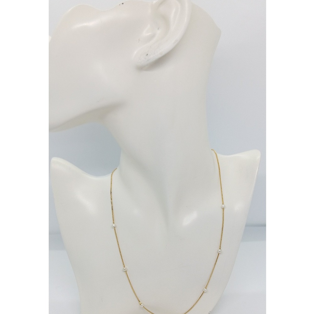 Gold Tone Faux Pearl Station Choker Necklace 4mm Beads Cable Chain 9.5" #23